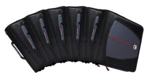 Case-it The Mighty Zip Tab Zipper Binder - 3 Inch O-Rings - 6 Pocket Expanding File Folder - 600 Sheet Capacity â€“ Black ( Pack of 6 )